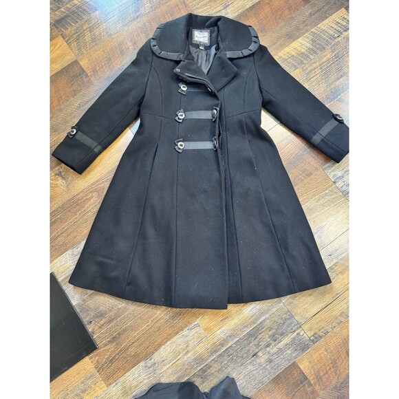 Vintage Rothschild Size 7 Girls Black Wool Velvet Dress Coat w/ Velvet Collar - Picture 1 of 8